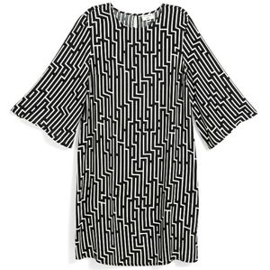 H&M GP & J Baker Dress Size 2 Black Ivory Geometric Print 3/4 Sleeve